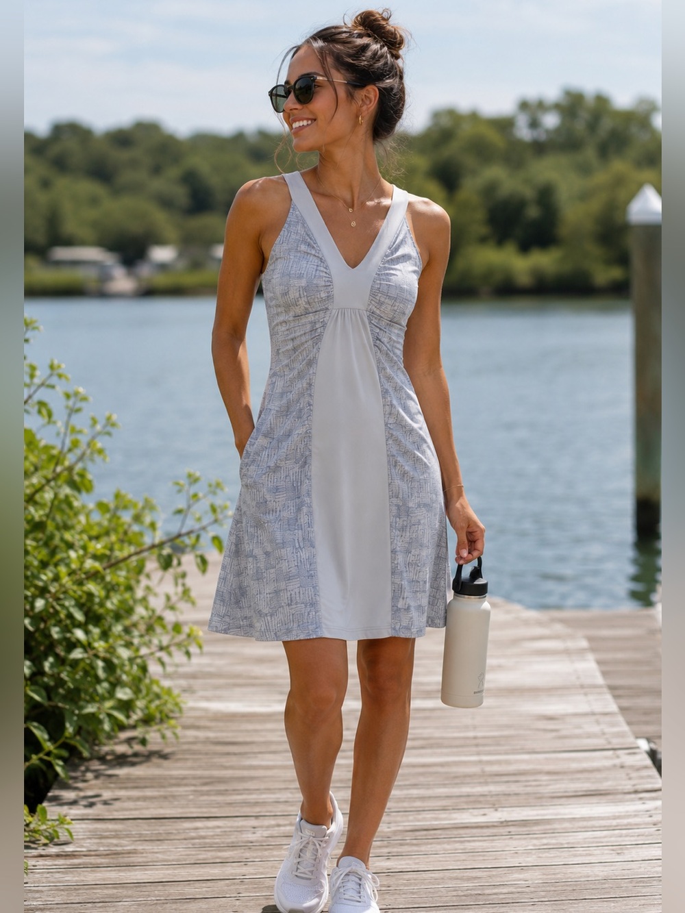 Patagonia Corinne Grey Athletic Travel Dress Stretch Sleeveless M